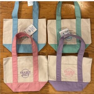 Trader Joe’s Canvas Mini Tote Bag Set - Pink, Purple, Green, Blue BNWT